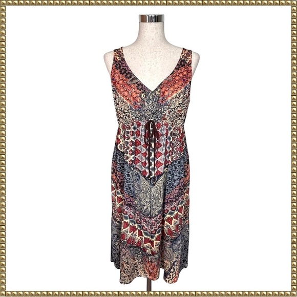 One World Live and Let Live Boho Sleeveless V-Neck Empire Waist Dress Large - Picture 1 of 13